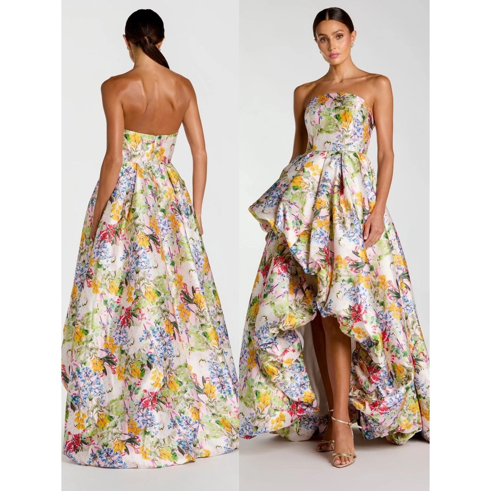 NWT Mac Duggal Multicolor‎ Strapless Floral High Low Bubble Hem Gown $698 Size 2
